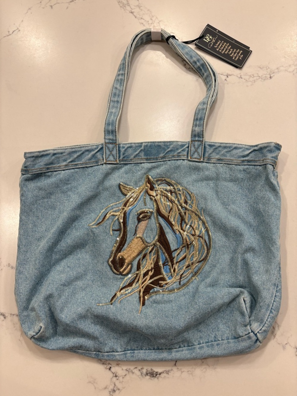 #DG2 By Diane Gilman Women's Embroidered Horse Denim Tote Bag Purse Cowgirl NWT